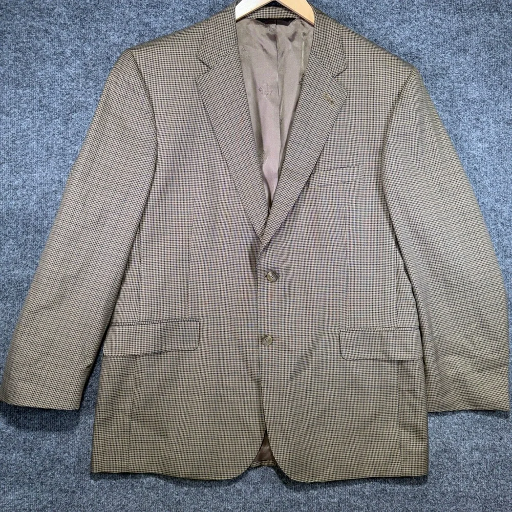 Jos. A. Bank Signature Gold Blazer Mens 44R Tan Silk Wool Houndstooth Sport Coat
